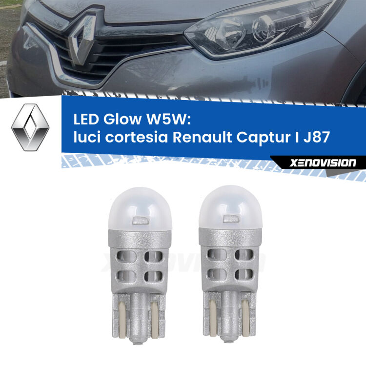 <strong>Luci Cortesia LED luce calda per Renault Captur I</strong> J87 2013 - 2015. Coppia lampade <strong>W5W</strong> modello Glow di Xenovision.