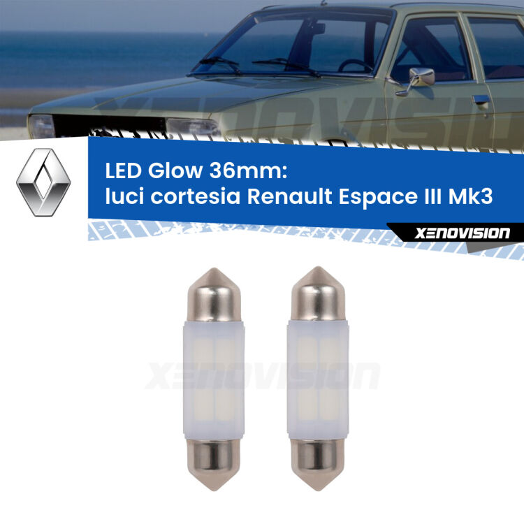 <strong>Luci Cortesia LED luce calda per Renault Espace III</strong> Mk3 1996 - 2002. Coppia lampade <strong>C5W</strong> 36mm modello Glow di Xenovision.