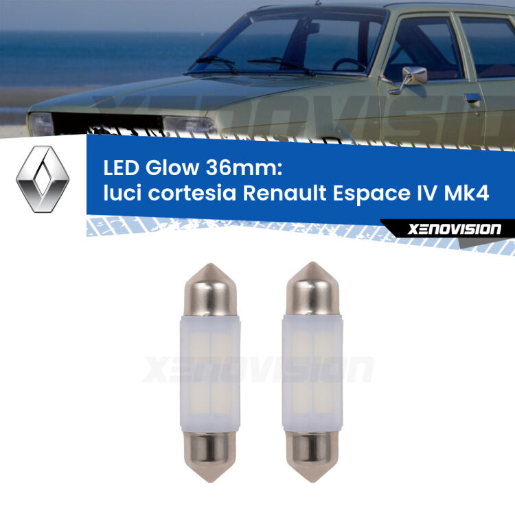 <strong>Luci Cortesia LED luce calda per Renault Espace IV</strong> Mk4 2002 - 2006. Coppia lampade <strong>C5W</strong> 36mm modello Glow di Xenovision.