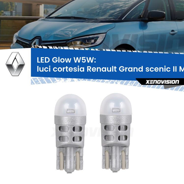 <strong>Luci Cortesia LED luce calda per Renault Grand scenic II</strong> Mk2 2004 - 2009. Coppia lampade <strong>W5W</strong> modello Glow di Xenovision.