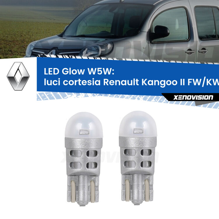 <strong>Luci Cortesia LED luce calda per Renault Kangoo II</strong> FW/KW 2008 in poi. Coppia lampade <strong>W5W</strong> modello Glow di Xenovision.