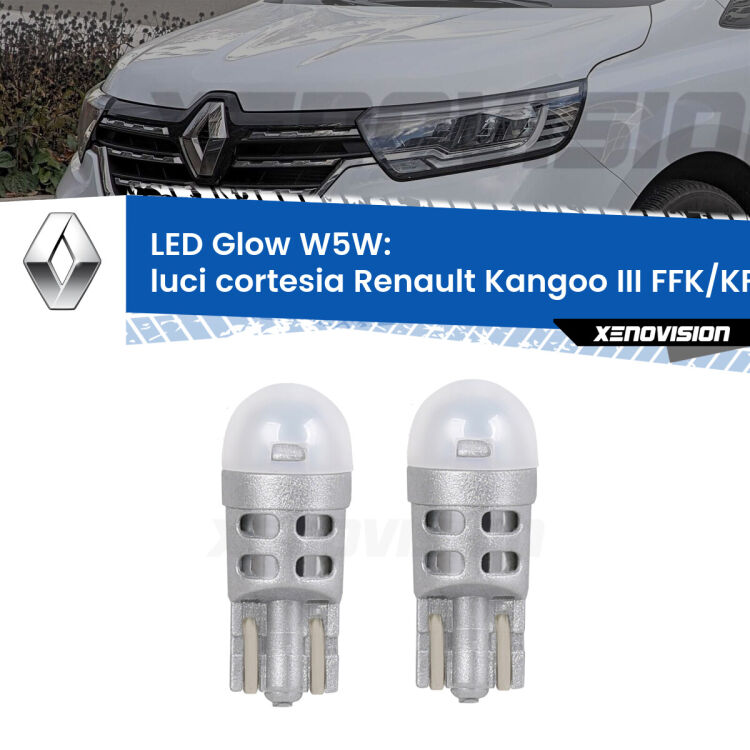 <strong>Luci Cortesia LED luce calda per Renault Kangoo III</strong> FFK/KFK 2021 in poi. Coppia lampade <strong>W5W</strong> modello Glow di Xenovision.