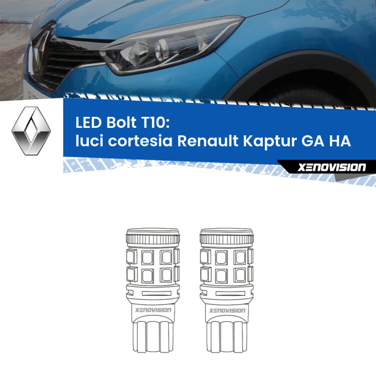 <strong>Luci Cortesia LED per Renault Kaptur GA</strong> HA 2016 - 2018. Coppia lampade <strong>T10</strong> modello Bolt canbus.