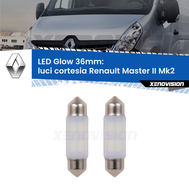 <strong>Luci Cortesia LED luce calda per Renault Master II</strong> Mk2 1998 - 2009. Coppia lampade <strong>C5W</strong> 36mm modello Glow di Xenovision.