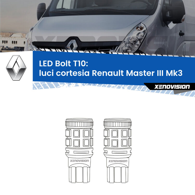 <strong>Luci Cortesia LED per Renault Master III</strong> Mk3 posteriori. Coppia lampade <strong>T10</strong> modello Bolt canbus.