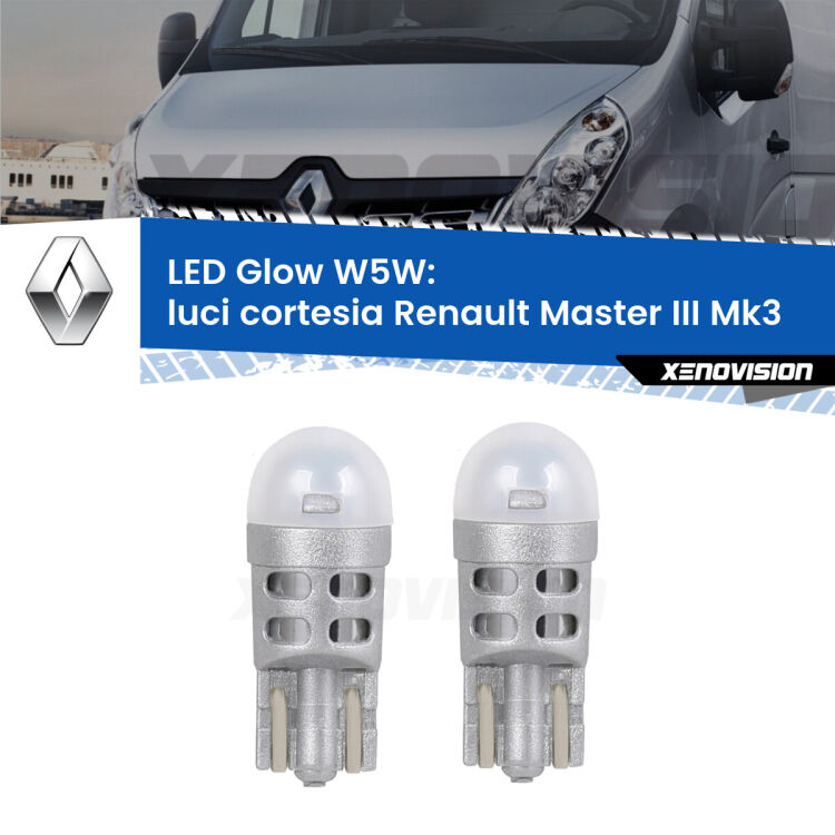 <strong>Luci Cortesia LED luce calda per Renault Master III</strong> Mk3 posteriori. Coppia lampade <strong>W5W</strong> modello Glow di Xenovision.