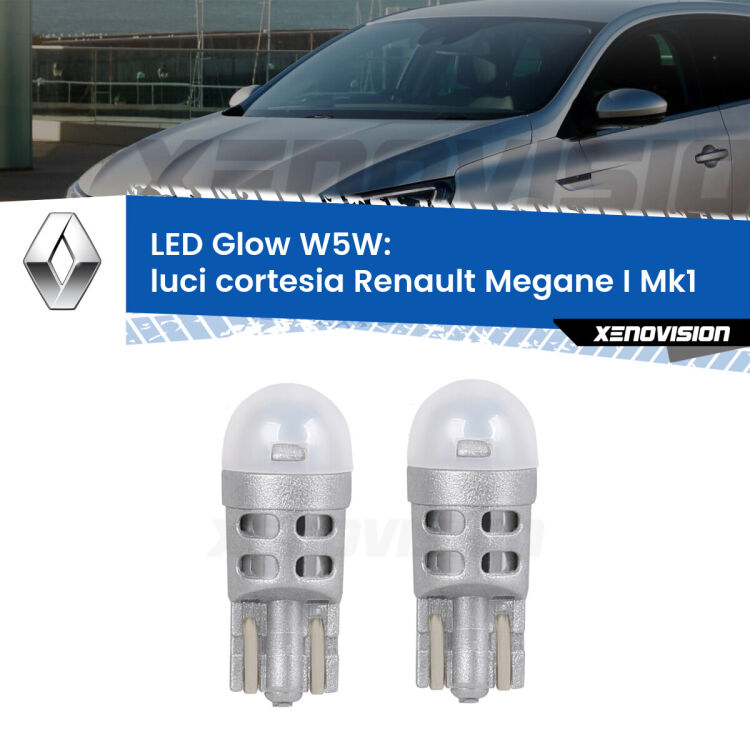 <strong>Luci Cortesia LED luce calda per Renault Megane I</strong> Mk1 1996 - 2003. Coppia lampade <strong>W5W</strong> modello Glow di Xenovision.