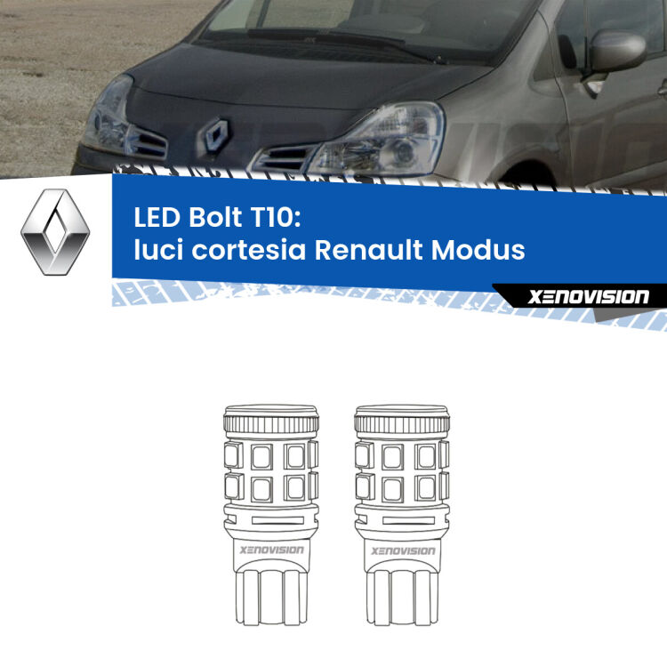 <strong>Luci Cortesia LED per Renault Modus</strong>  2004 - 2012. Coppia lampade <strong>T10</strong> modello Bolt canbus.