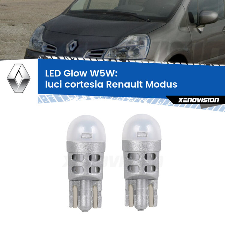 <strong>Luci Cortesia LED luce calda per Renault Modus</strong>  2004 - 2012. Coppia lampade <strong>W5W</strong> modello Glow di Xenovision.