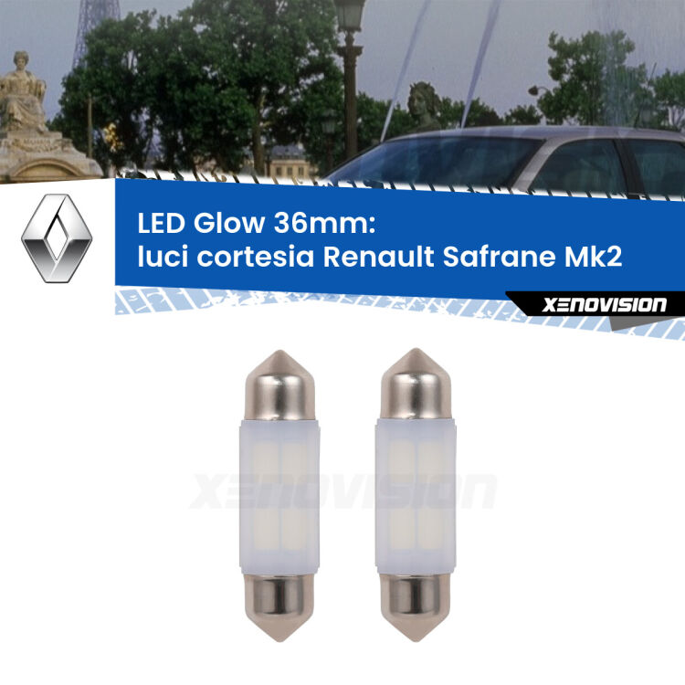 <strong>Luci Cortesia LED luce calda per Renault Safrane</strong> Mk2 1996 - 2000. Coppia lampade <strong>C5W</strong> 36mm modello Glow di Xenovision.