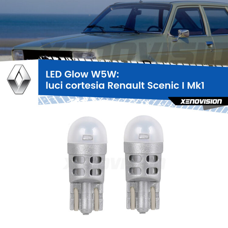 <strong>Luci Cortesia LED luce calda per Renault Scenic I</strong> Mk1 1996 - 2002. Coppia lampade <strong>W5W</strong> modello Glow di Xenovision.