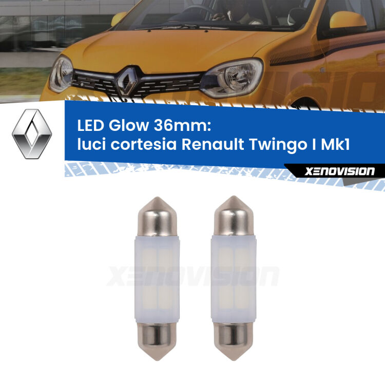 <strong>Luci Cortesia LED luce calda per Renault Twingo I</strong> Mk1 1993 - 2006. Coppia lampade <strong>C5W</strong> 36mm modello Glow di Xenovision.