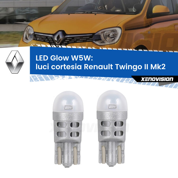 <strong>Luci Cortesia LED luce calda per Renault Twingo II</strong> Mk2 2007 - 2013. Coppia lampade <strong>W5W</strong> modello Glow di Xenovision.