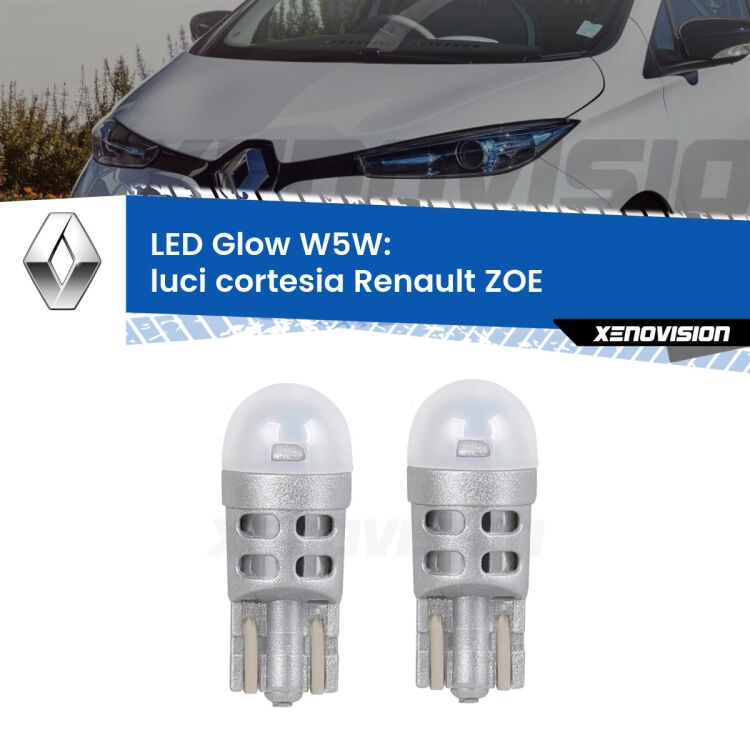 <strong>Luci Cortesia LED luce calda per Renault ZOE</strong>  2012 in poi. Coppia lampade <strong>W5W</strong> modello Glow di Xenovision.