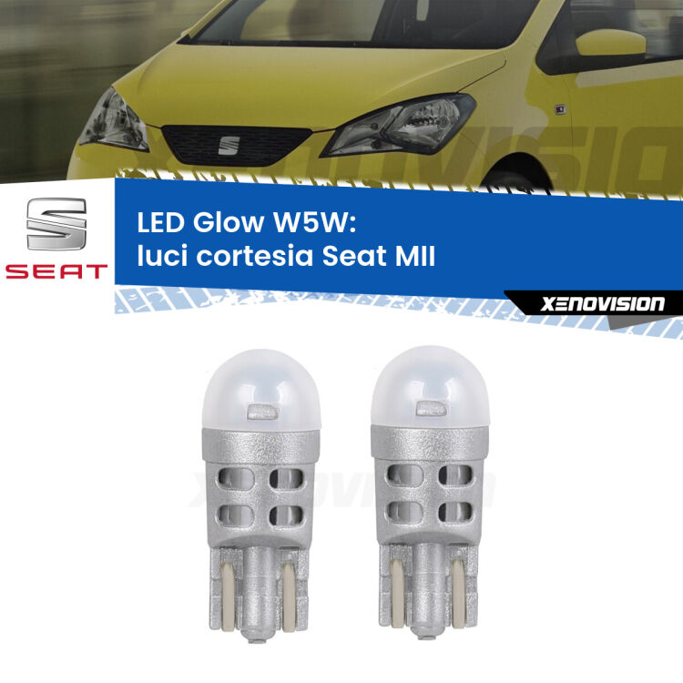 <strong>Luci Cortesia LED luce calda per Seat MII</strong>  col tettino. Coppia lampade <strong>W5W</strong> modello Glow di Xenovision.