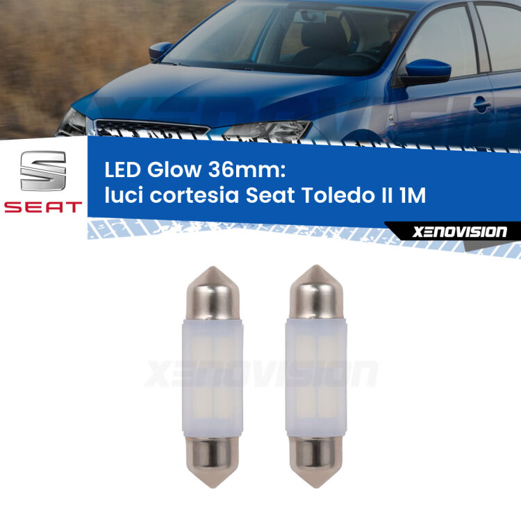 <strong>Luci Cortesia LED luce calda per Seat Toledo II</strong> 1M 1998 - 2006. Coppia lampade <strong>C5W</strong> 36mm modello Glow di Xenovision.