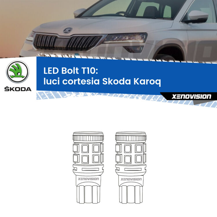 <strong>Luci Cortesia LED per Skoda Karoq</strong>  anteriori. Coppia lampade <strong>T10</strong> modello Bolt canbus.