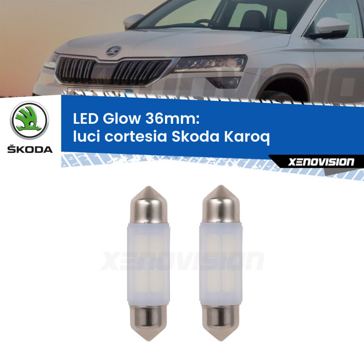 <strong>Luci Cortesia LED luce calda per Skoda Karoq</strong>  posteriori. Coppia lampade <strong>C5W</strong> 36mm modello Glow di Xenovision.