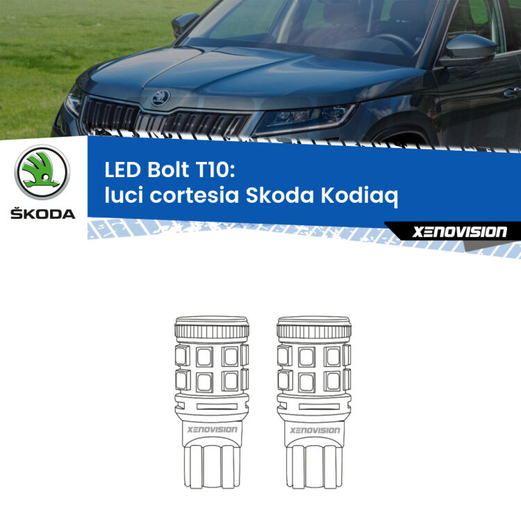 <strong>Luci Cortesia LED per Skoda Kodiaq</strong>  2016 in poi. Coppia lampade <strong>T10</strong> modello Bolt canbus.