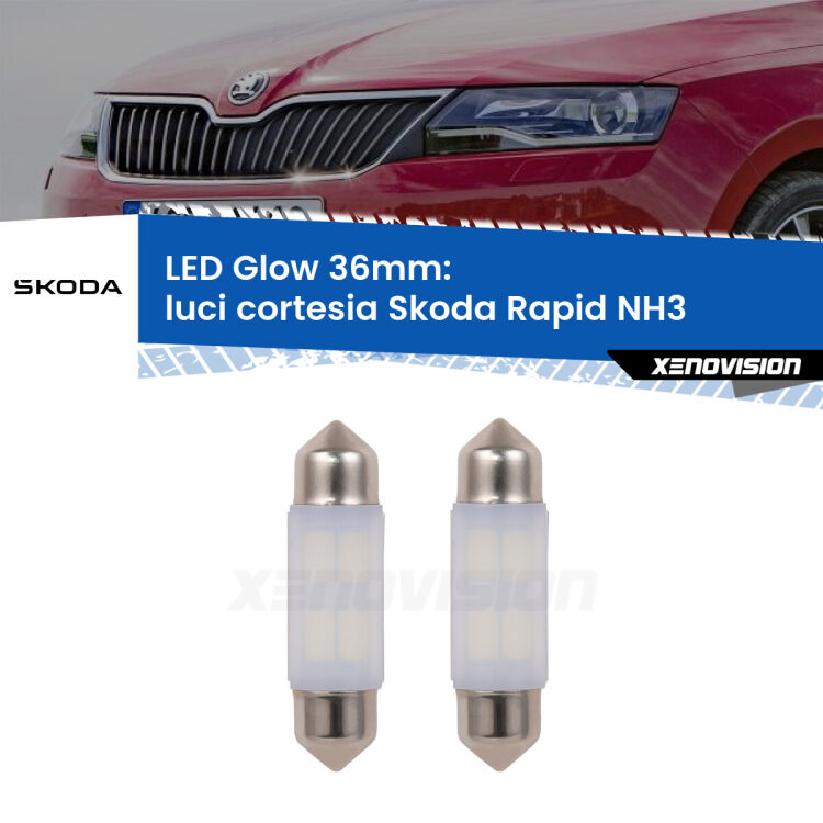 <strong>Luci Cortesia LED luce calda per Skoda Rapid</strong> NH3 posteriori. Coppia lampade <strong>C5W</strong> 36mm modello Glow di Xenovision.