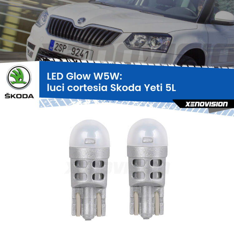 <strong>Luci Cortesia LED luce calda per Skoda Yeti</strong> 5L 2009 - 2017. Coppia lampade <strong>W5W</strong> modello Glow di Xenovision.