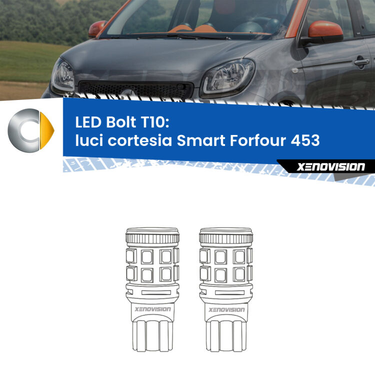 <strong>Luci Cortesia LED per Smart Forfour</strong> 453 2014 in poi. Coppia lampade <strong>T10</strong> modello Bolt canbus.