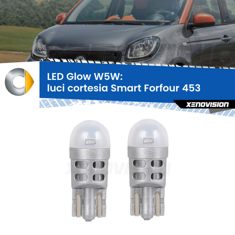 <strong>Luci Cortesia LED luce calda per Smart Forfour</strong> 453 2014 in poi. Coppia lampade <strong>W5W</strong> modello Glow di Xenovision.