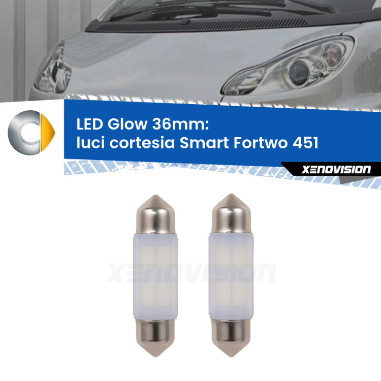 <strong>Luci Cortesia LED luce calda per Smart Fortwo</strong> 451 2007 - 2014. Coppia lampade <strong>C5W</strong> 36mm modello Glow di Xenovision.