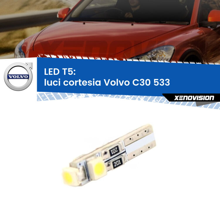 <strong>Luci Cortesia LED no-spie per Volvo C30</strong> 533 2006 - 2013. Lampadina <strong>T5</strong> da Xenovision