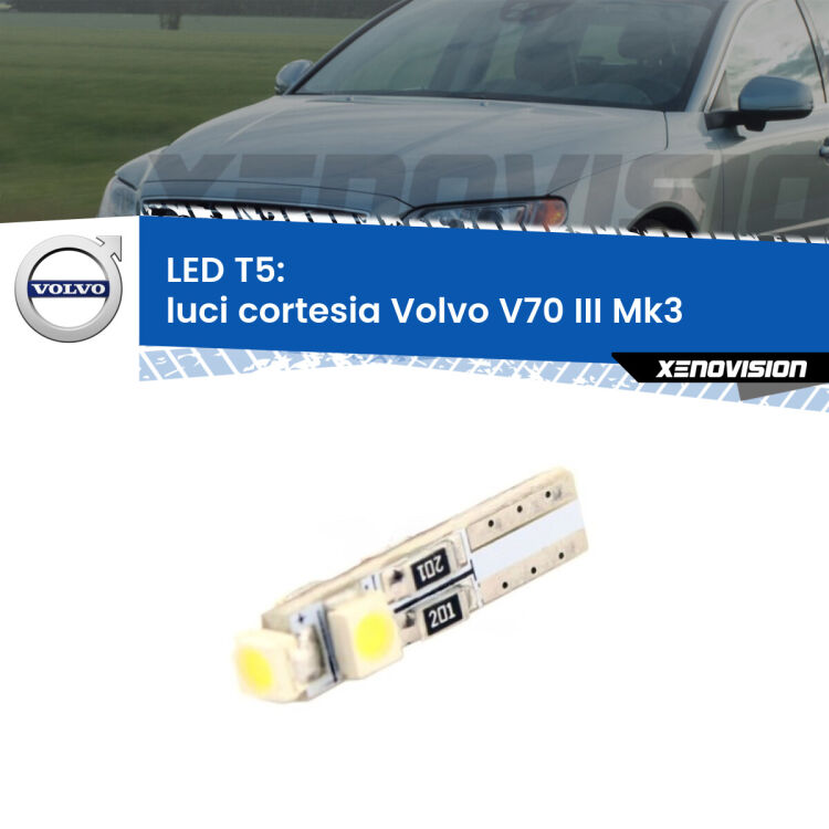 <strong>Luci Cortesia LED no-spie per Volvo V70 III</strong> Mk3 2008 - 2016. Lampadina <strong>T5</strong> da Xenovision