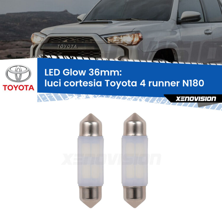 <strong>Luci Cortesia LED luce calda per Toyota 4 runner</strong> N180 1997 - 2002. Coppia lampade <strong>C5W</strong> 36mm modello Glow di Xenovision.