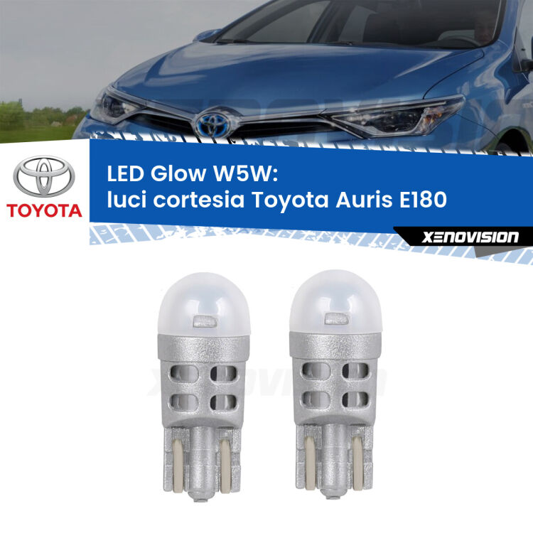 <strong>Luci Cortesia LED luce calda per Toyota Auris</strong> E180 anteriori. Coppia lampade <strong>W5W</strong> modello Glow di Xenovision.