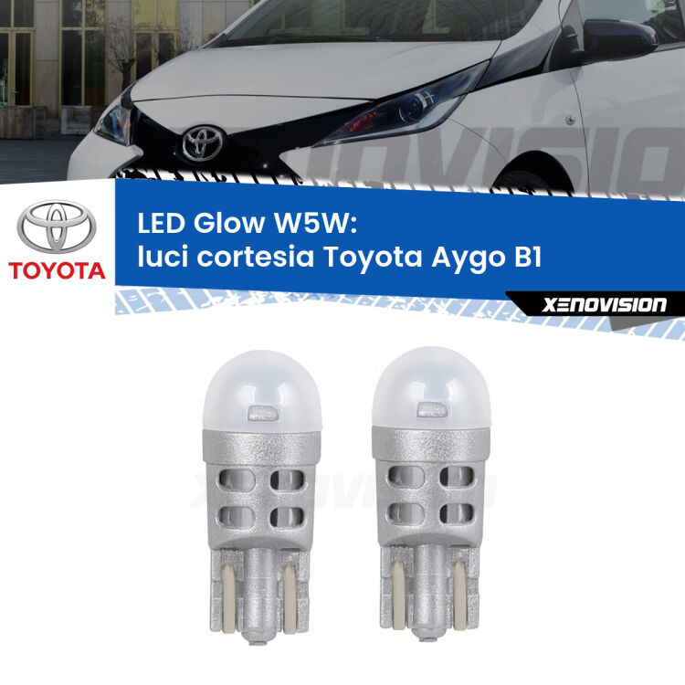 <strong>Luci Cortesia LED luce calda per Toyota Aygo</strong> B1 2005 - 2014. Coppia lampade <strong>W5W</strong> modello Glow di Xenovision.