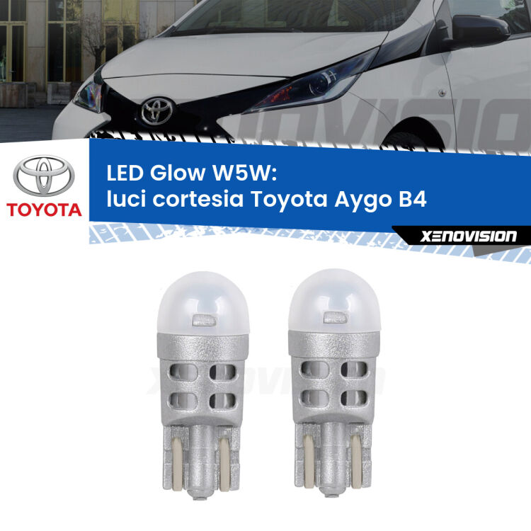 <strong>Luci Cortesia LED luce calda per Toyota Aygo</strong> B4 2014 in poi. Coppia lampade <strong>W5W</strong> modello Glow di Xenovision.