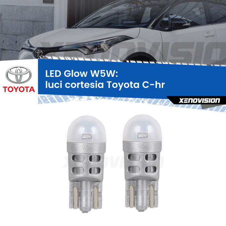 <strong>Luci Cortesia LED luce calda per Toyota C-hr</strong>  anteriori. Coppia lampade <strong>W5W</strong> modello Glow di Xenovision.