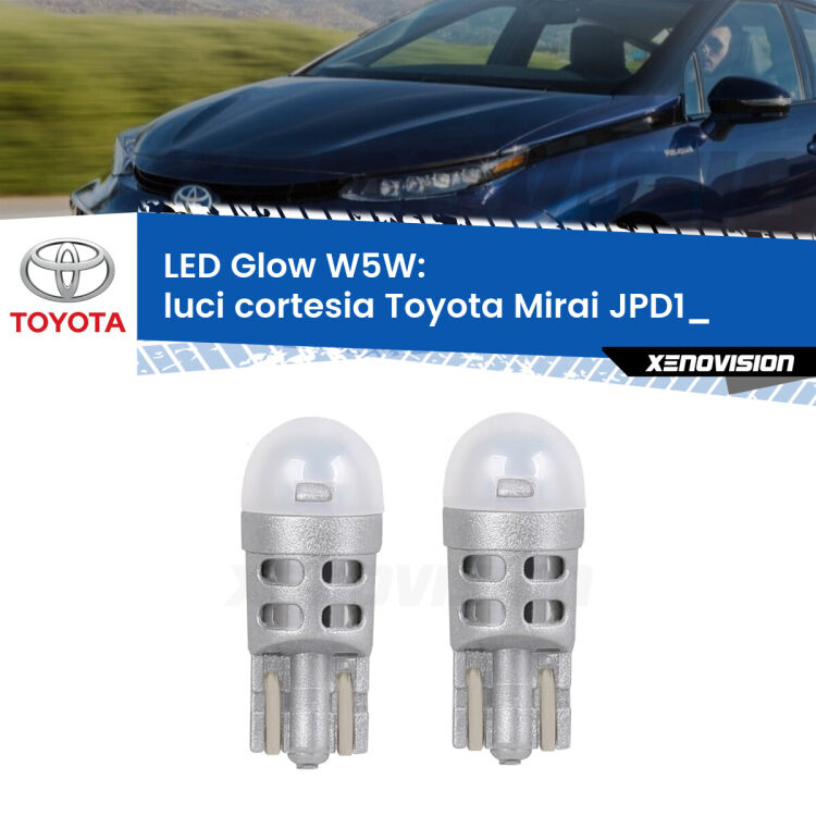 <strong>Luci Cortesia LED luce calda per Toyota Mirai</strong> JPD1_ anteriori. Coppia lampade <strong>W5W</strong> modello Glow di Xenovision.