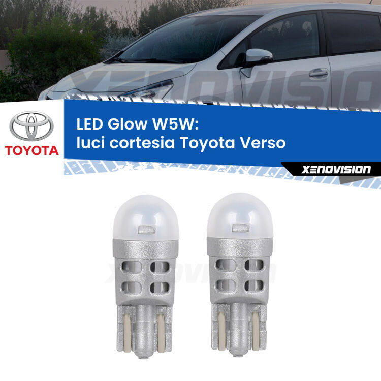 <strong>Luci Cortesia LED luce calda per Toyota Verso</strong>  2009 - 2018. Coppia lampade <strong>W5W</strong> modello Glow di Xenovision.