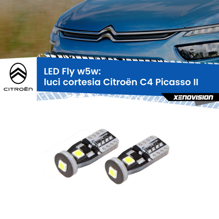 <strong>luci cortesia LED per Citroën C4 Picasso</strong> II Versione 1. Coppia lampadine <strong>w5w</strong> Canbus compatte modello Fly Xenovision.