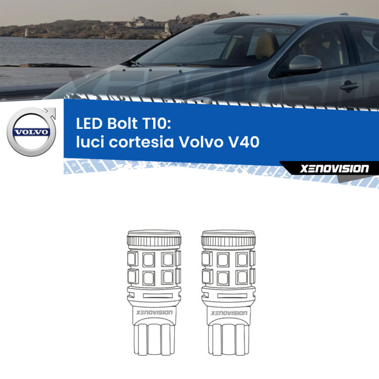 <strong>Luci Cortesia LED per Volvo V40</strong>  anteriori. Coppia lampade <strong>T10</strong> modello Bolt canbus.