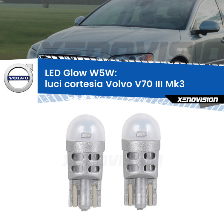 <strong>Luci Cortesia LED luce calda per Volvo V70 III</strong> Mk3 2008 - 2016. Coppia lampade <strong>W5W</strong> modello Glow di Xenovision.