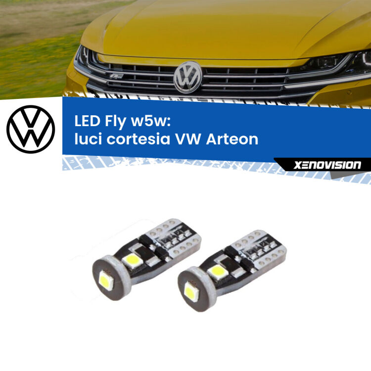 <strong>luci cortesia LED per VW Arteon</strong>  2017 in poi. Coppia lampadine <strong>w5w</strong> Canbus compatte modello Fly Xenovision.