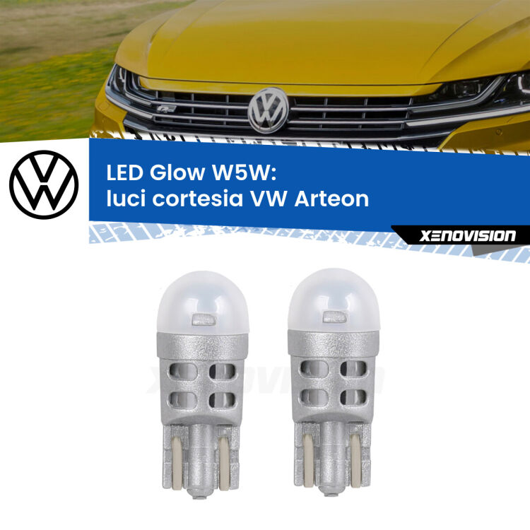 <strong>Luci Cortesia LED luce calda per VW Arteon</strong>  2017 in poi. Coppia lampade <strong>W5W</strong> modello Glow di Xenovision.