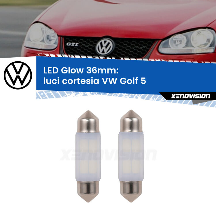 <strong>Luci Cortesia LED luce calda per VW Golf 5</strong>  2003 - 2009. Coppia lampade <strong>C5W</strong> 36mm modello Glow di Xenovision.