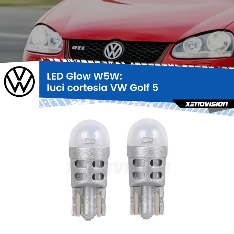 <strong>Luci Cortesia LED luce calda per VW Golf 5</strong>  2003 - 2009. Coppia lampade <strong>W5W</strong> modello Glow di Xenovision.