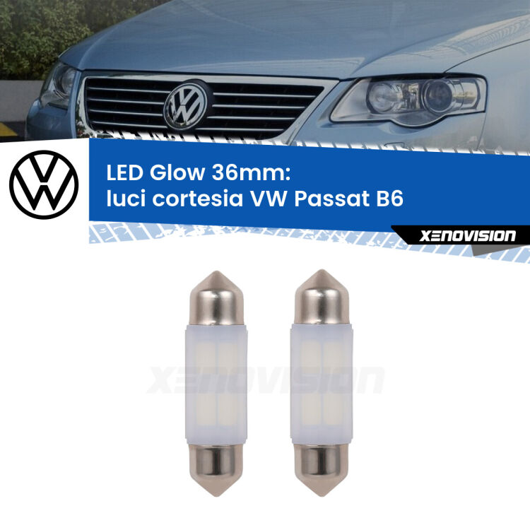 <strong>Luci Cortesia LED luce calda per VW Passat</strong> B6 2005 - 2010. Coppia lampade <strong>C5W</strong> 36mm modello Glow di Xenovision.