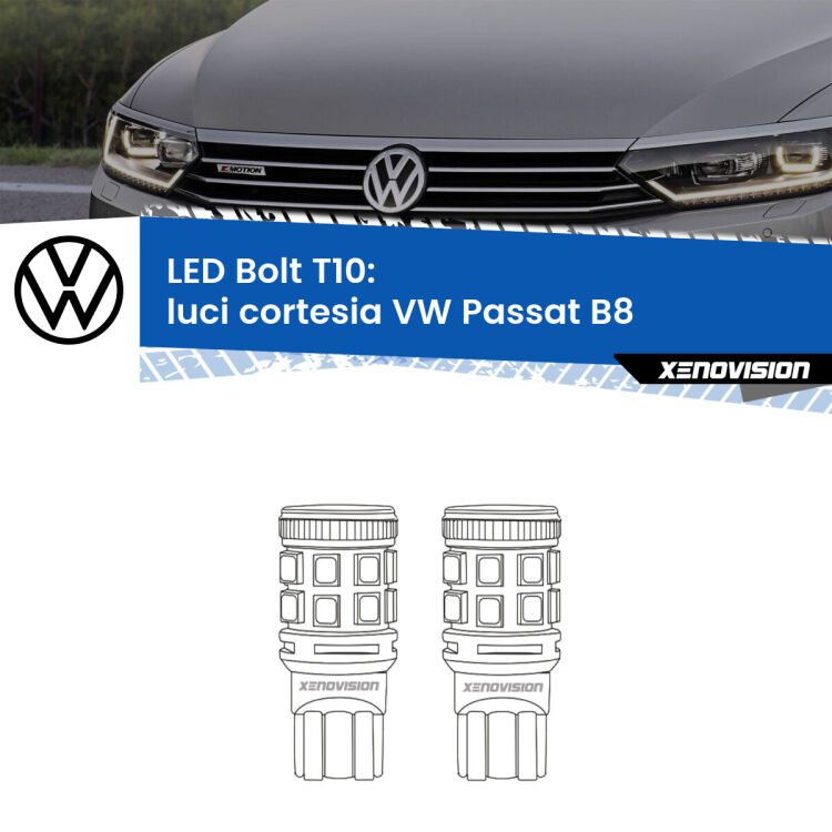 <strong>Luci Cortesia LED per VW Passat</strong> B8 2014 - 2017. Coppia lampade <strong>T10</strong> modello Bolt canbus.