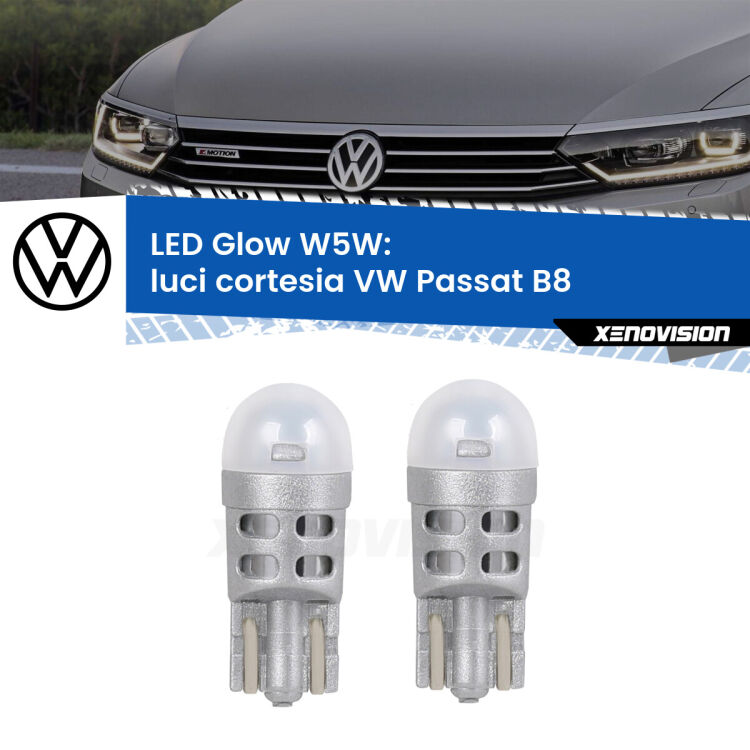 <strong>Luci Cortesia LED luce calda per VW Passat</strong> B8 2014 - 2017. Coppia lampade <strong>W5W</strong> modello Glow di Xenovision.