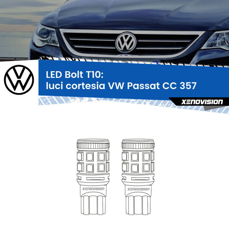 <strong>Luci Cortesia LED per VW Passat CC</strong> 357 2008 - 2012. Coppia lampade <strong>T10</strong> modello Bolt canbus.