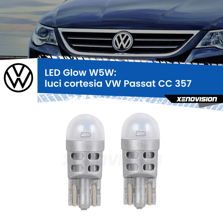 <strong>Luci Cortesia LED luce calda per VW Passat CC</strong> 357 2008 - 2012. Coppia lampade <strong>W5W</strong> modello Glow di Xenovision.