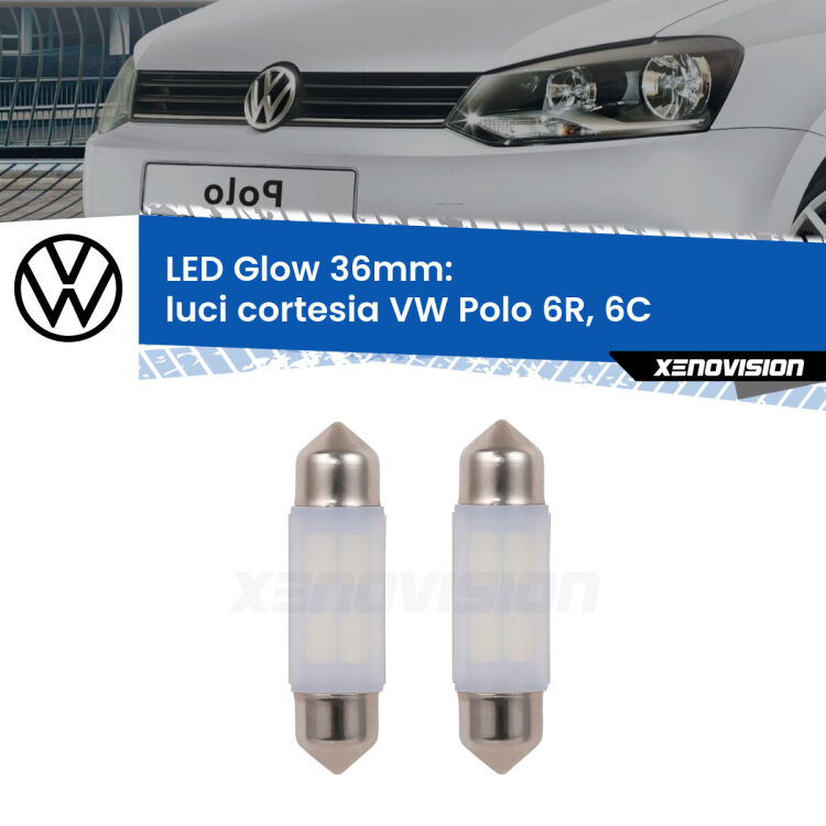 <strong>Luci Cortesia LED luce calda per VW Polo</strong> 6R, 6C posteriori. Coppia lampade <strong>C5W</strong> 36mm modello Glow di Xenovision.